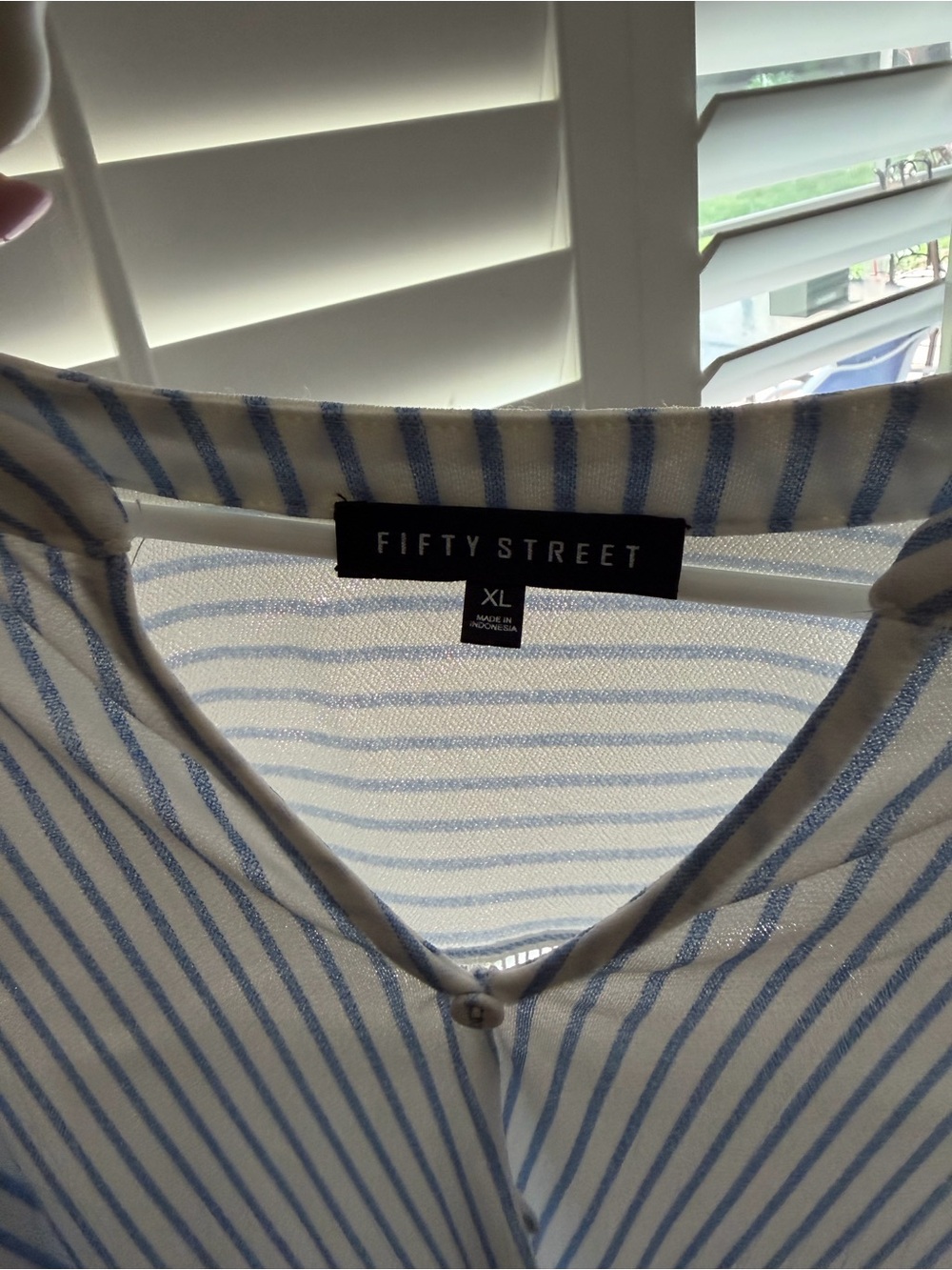 Fifty Street Blue and White Striped V-Neck Blouse